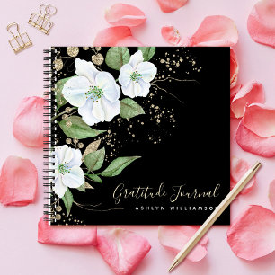 Zwarte Goud Schrift Bloemige Waterverf Chic Dankba Notitieboek