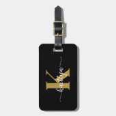 Zwarte Goud Schrift Monogram Bagagelabel (Voorkant verticaal)