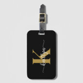 Zwarte Goud Schrift Monogram Bagagelabel (Voorkant (verticaal))