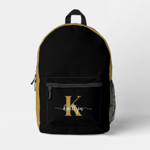 Zwarte Goud Schrift Monogram Bedrukte Rugzak