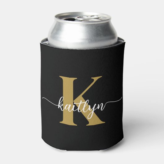 Zwarte Goud Schrift Monogram Blikjeskoeler (Blikje Voorkant)
