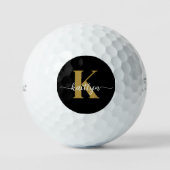 Zwarte Goud Schrift Monogram Golfballen (Voorkant)
