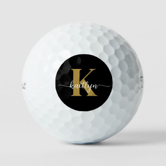 Zwarte Goud Schrift Monogram Golfballen (Voorkant)