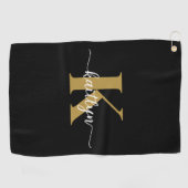Zwarte Goud Schrift Monogram Golfhanddoek (Horizontaal)