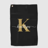 Zwarte Goud Schrift Monogram Golfhanddoek (Voorkant)