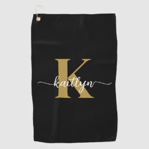 Zwarte Goud Schrift Monogram Golfhanddoek