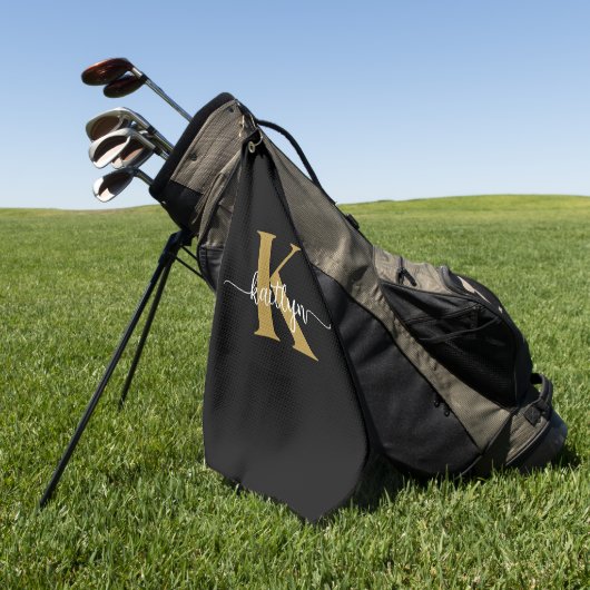 Zwarte Goud Schrift Monogram Golfhanddoek (Groen)