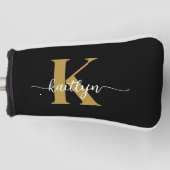 Zwarte Goud Schrift Monogram Golfheadcover (Voorkant)