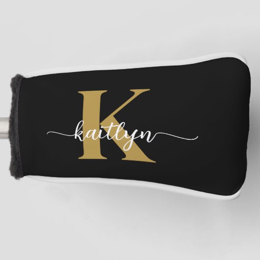 Zwarte Goud Schrift Monogram Golfheadcover (Voorkant)
