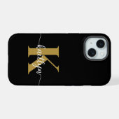 Zwarte Goud Schrift Monogram iPhone 15 Case (Achterkant horizontaal)