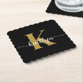 Zwarte Goud Schrift Monogram Kartonnen Onderzetters (Gebogen)