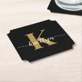 Zwarte Goud Schrift Monogram Kartonnen Onderzetters (Gekanteld)