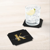 Zwarte Goud Schrift Monogram Kartonnen Onderzetters (Insitu)