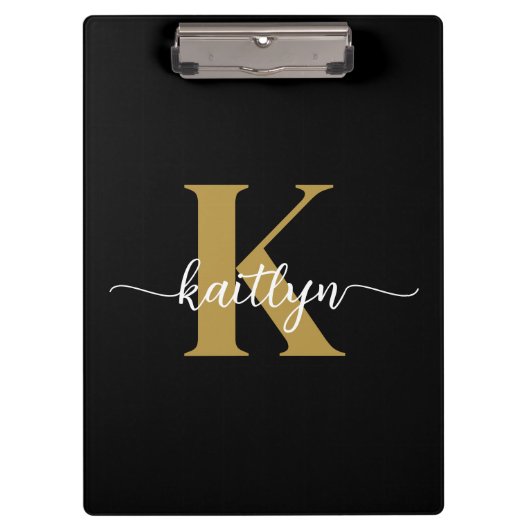 Zwarte Goud Schrift Monogram Klembord (Voorkant)