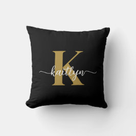 Zwarte Goud Schrift Monogram Kussen