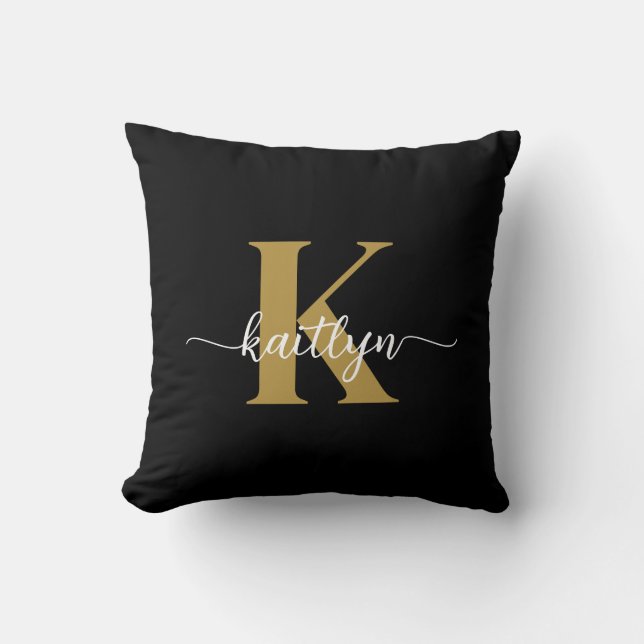Zwarte Goud Schrift Monogram Kussen (Voorkant)