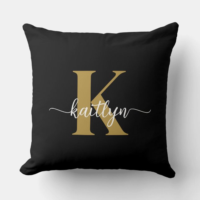 Zwarte Goud Schrift Monogram Kussen (Voorkant)