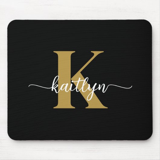 Zwarte Goud Schrift Monogram Muismat (Voorkant)