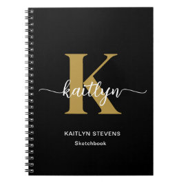 Zwarte Goud Schrift Monogram Notitieboek