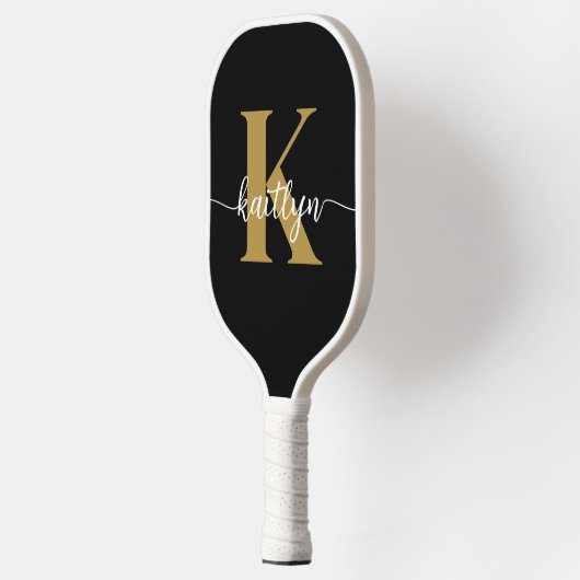 Zwarte Goud Schrift Monogram Pickleball Paddle (Links)