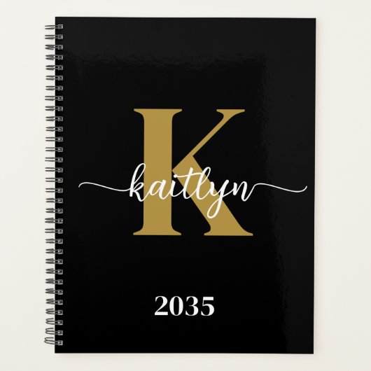 Zwarte Goud Schrift Monogram Planner (Voorkant)