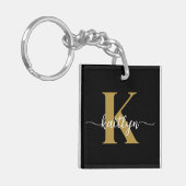 Zwarte Goud Schrift Monogram Sleutelhanger (Voorkant Links)