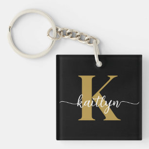 Zwarte Goud Schrift Monogram Sleutelhanger
