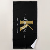 Zwarte Goud Schrift Monogram Strandlaken (Voorkant)