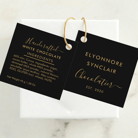 Zwarte Goud Schrift Witte Chocolade Ingredienten Bedankjes Labels