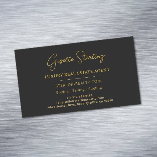 Zwarte Goud Script Luxe Vastgoed Professioneel Magnetisch Visitekaartje