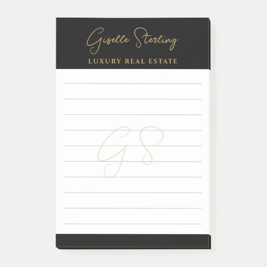 Zwarte Goud Script Luxe Vastgoed Professioneel Post-it® Notes (Voorkant)