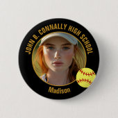 Zwarte Goud Softbal Speler Foto Middelbare School Ronde Button 5,7 Cm (Voorkant)