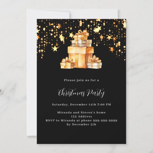 Zwarte goud sterren cadeaus Kerstfeest Kaart (Voorkant)
