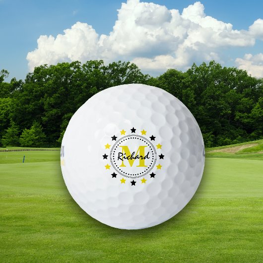 Zwarte Goud Sterren Monogram Golfballen