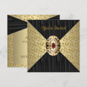 Zwarte Goud Swirl Zwarte Goud Feest Kaart (Voorkant / Achterkant)