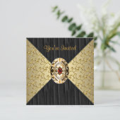 Zwarte Goud Swirl Zwarte Goud Feest Kaart (Staand voorkant)