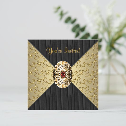 Zwarte Goud Swirl Zwarte Goud Feest Kaart (Staand voorkant)