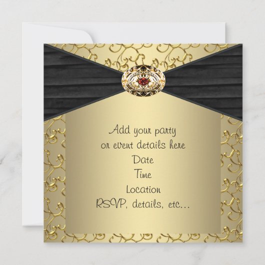 Zwarte Goud Swirl Zwarte Goud Feest Kaart (Achterkant)