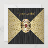 Zwarte Goud Swirl Zwarte Goud Feest Kaart (Voorkant)