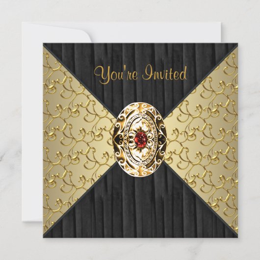 Zwarte Goud Swirl Zwarte Goud Feest Kaart (Voorkant)