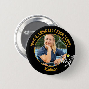 Zwarte Goud Tennisspeler Foto Middelbare School Ronde Button 5,7 Cm