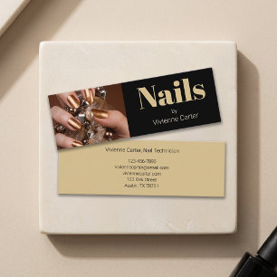 Zwarte Goud Typografie Foto Nagel Technicus Salon Mini Visitekaartje