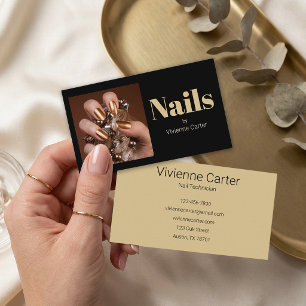 Zwarte Goud Typografie Foto Nagel Technicus Salon Visitekaartje