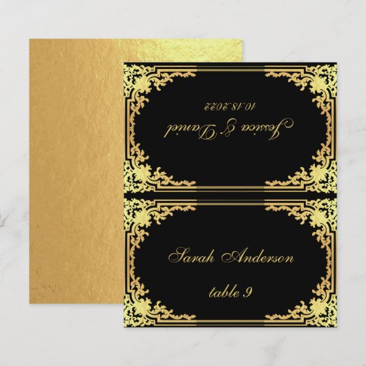 Zwarte Goud Vintage Gedrukte Naam Trouwlocatiekaar (Voorkant / Achterkant)