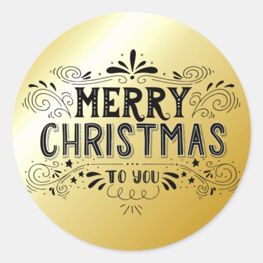Zwarte Goud Vrolijk Kerstmis Typografie Sticker (Voorkant)