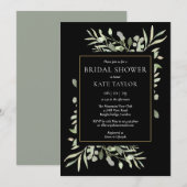 Zwarte Goud Waterverf Groene Bruidsdouche Kaart (Voorkant / Achterkant)