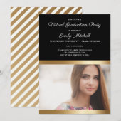 Zwarte Goud Witte Streep Virtuele Afstudeerfeest Save The Date (Voorkant / Achterkant)