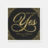 Zwarte Goud Ze Zei Ja Verlovingsfeestje Servet (Voorkant)