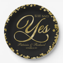 Zwarte Goud Zij Zei Ja Verlovingsfeest Papieren Bordje