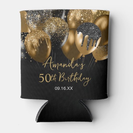 Zwarte goudballonnen blikjeskoeler (Voorkant)